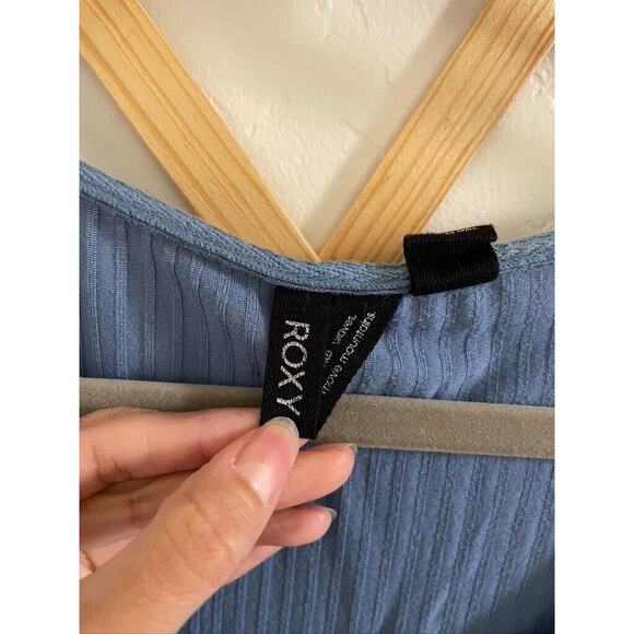 Roxy Dress Women's Fit Flare Mini Blue Large Ribbed Button Down Sleeveless - Picture 3 of 7